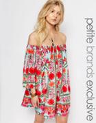 White Cove Petite All Over Floral Printed Off Shoulder Dress - Multi