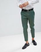 Asos Wedding Skinny Crop Smart Pants In Sage Green Cotton Sateen - Green