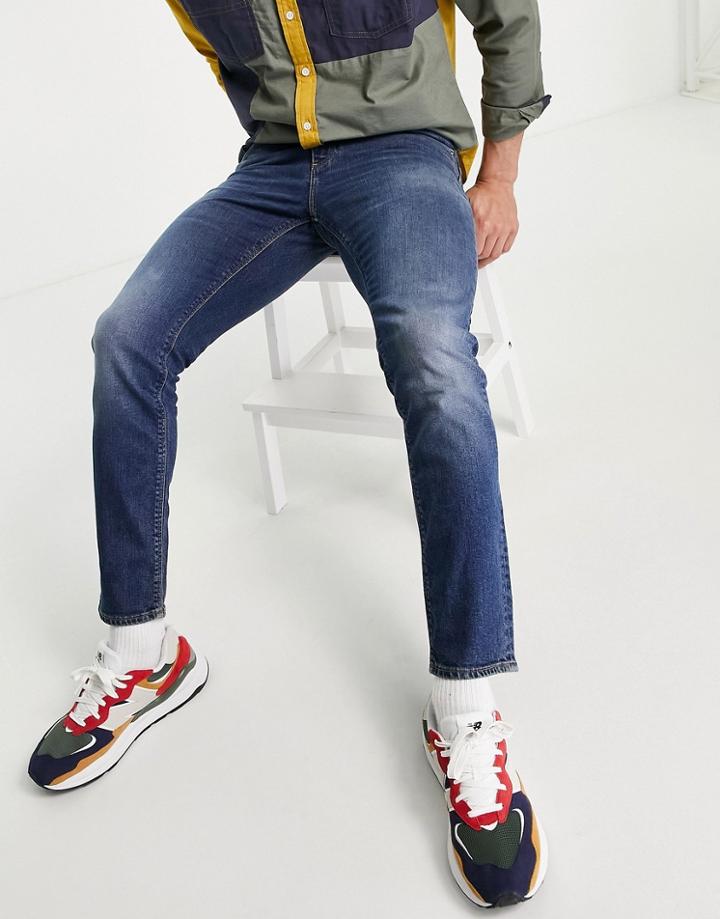 Asos Design Stretch Slim Jeans In 'less Thirsty' Vintage Dark Wash-blues