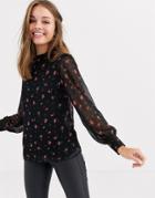 New Look High Neck Blouse In Floral Ditsy Print-black