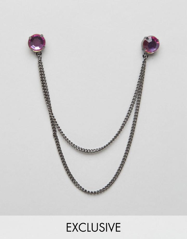 Designb Obsidian Stone Collar Tips & Chain Exclusive To Asos - Silver