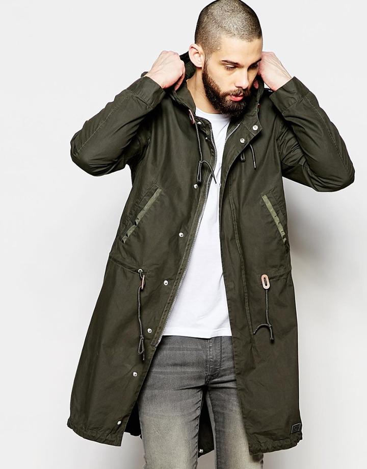 Brixtol Waxed Parka With Hood - Olive