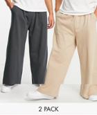 Asos Design Oversized Wide Leg Sweatpants In Washed Black/beige 2 Pack-multi