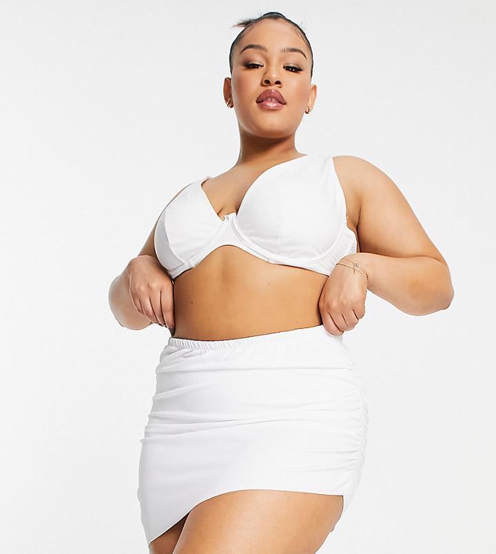 Asos Design Curve Mix And Match Skirted Bikini Bottom In White