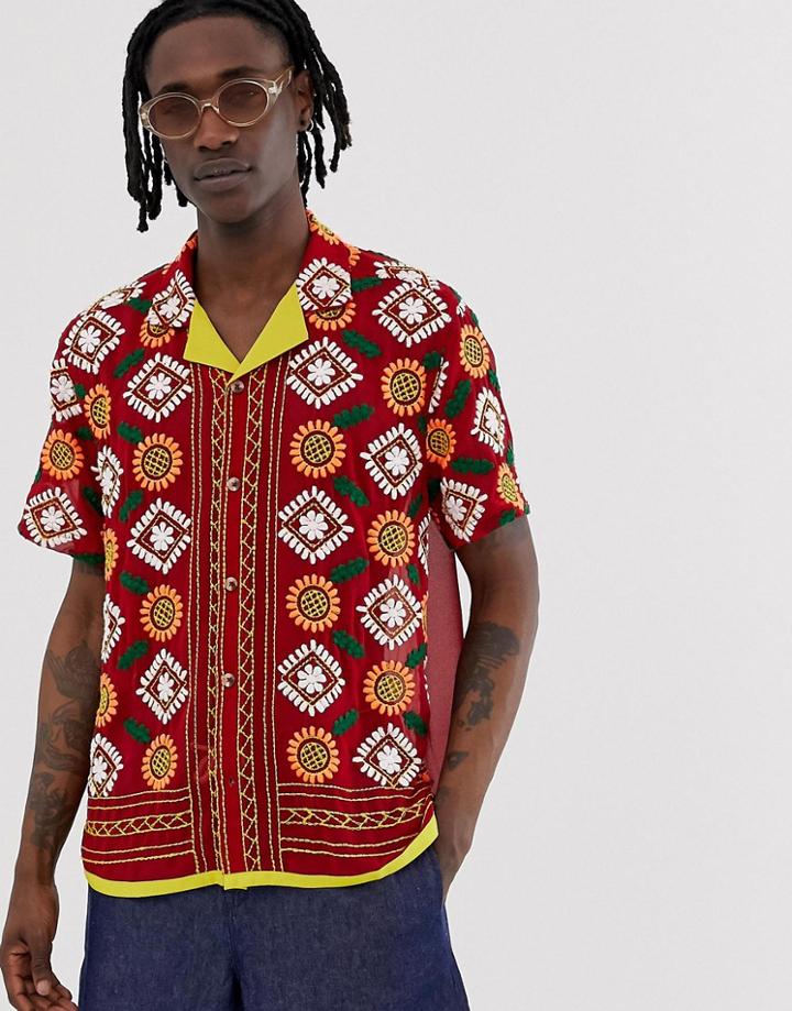 Asos Design Regular Sheer Embroidered Shirt