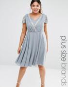 Lovedrobe Short Sleeve Midi Dress With Embellished Sleeves And Wrap Front Detail - Gray