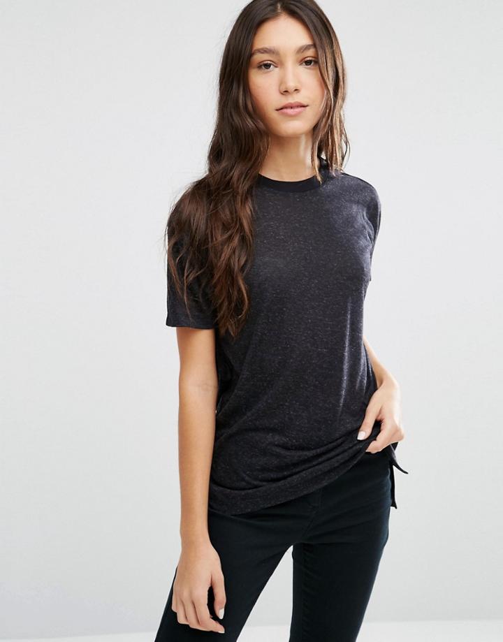 Asos Linen Mix T-shirt - Black