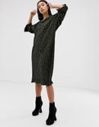 Asos Design Leopard Print Midi Plisse Huge T-shirt Dress - Multi