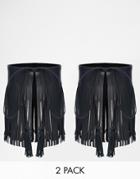 Asos Night Pack Of 2 Leather Fringe Anklets - Black