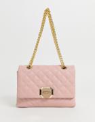 Aldo Menifee Light Pink Quilted Cross Body Bag With Double Gold Chunky Chain Strap