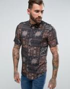 Asos Regular Fit Viscose Shirt With Vintage Print - Gray