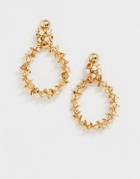 Asos Design Earrings In Floral Embellished Open Circle Design In Gold Tone - Gold