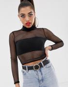 Asos Design Fishnet Mesh Top With High Neck-black