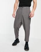 Asos Design Drop Crotch Cargo Micro Check Pants In Gray-brown