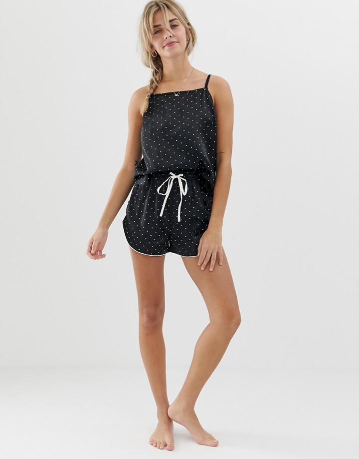Asos Design Satin Spot Pyjama Short - Black