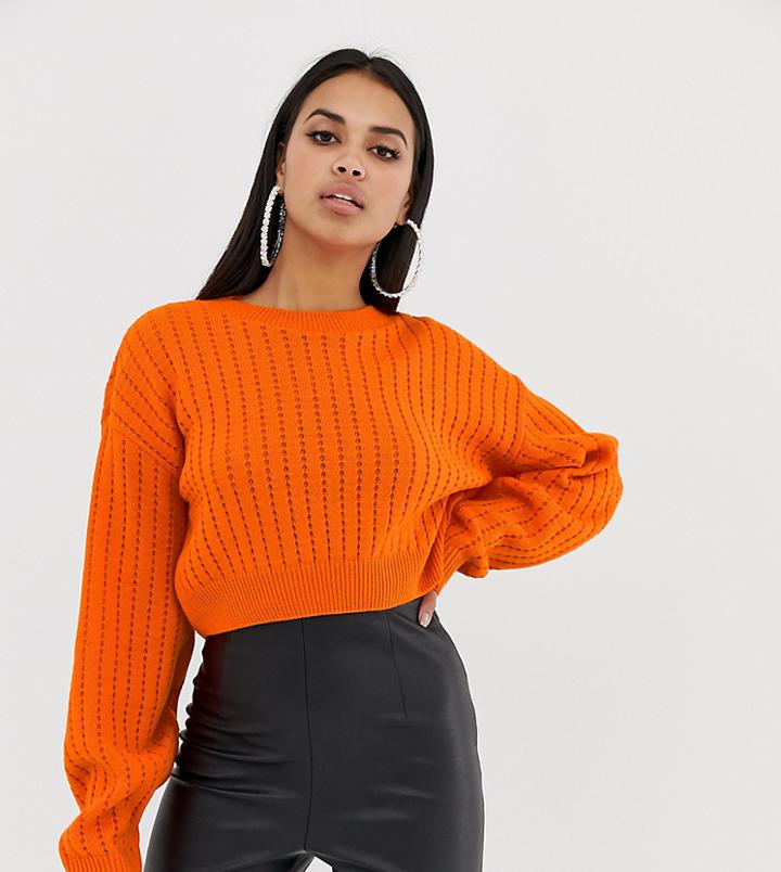 Prettylittlething Ribbed Cropped Knitted Sweater In Orange - Orange