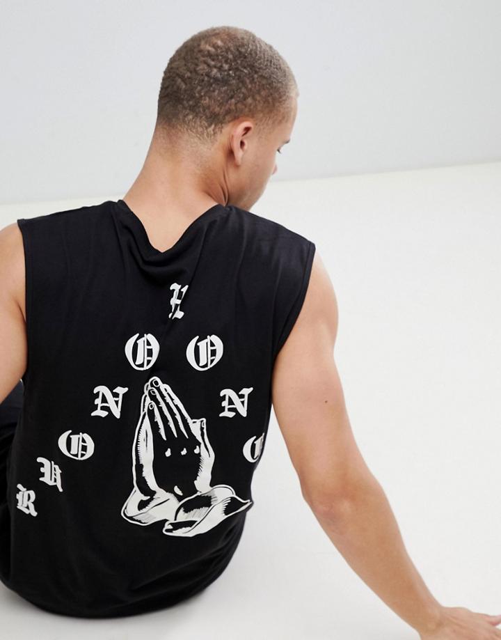 Hnr Ldn Hands Back Print Sleeveless T-shirt Tank - Black