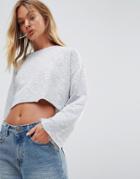 Native Youth Wide Sleeve Crop Top With Raw Edge - Gray