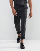 Asos Relaxed Tapered Pants In Charcoal Seersucker With Waist Buckles - Gray