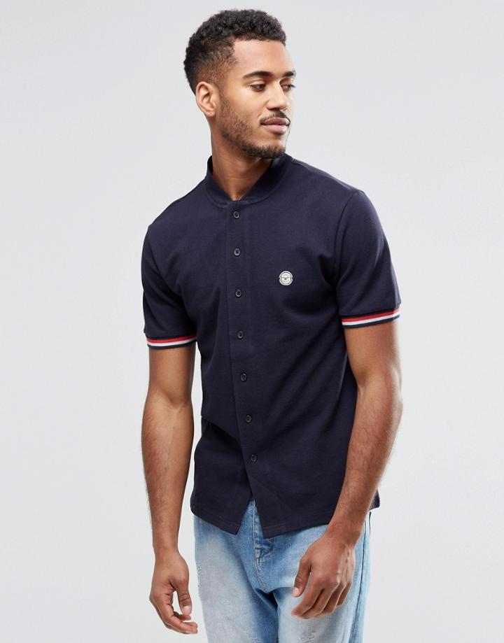Le Breve Button Through Baseball T-shirt - Navy