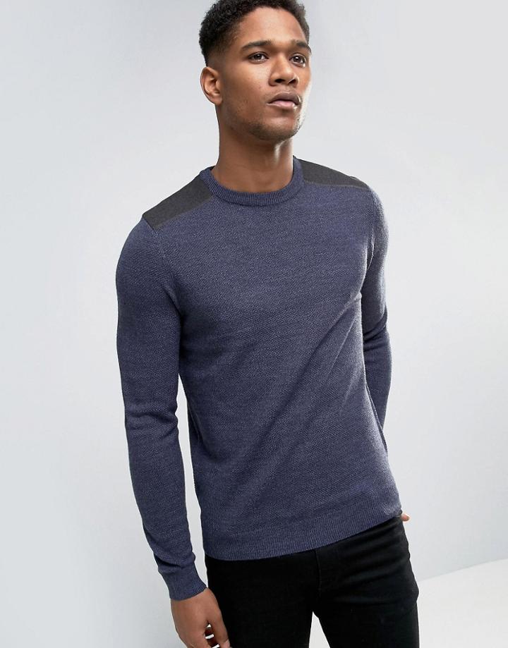 New Look Sweater With Shoulder Patch In Navy - Navy