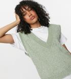 Collusion Fluffy Ribbed V Neck Tank In Green-blues