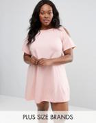 Nvme Plus Swing Dress With Cold Shoulder - Pink