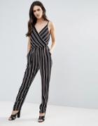 Ax Paris Striped Jumpsuit - Black