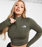 The North Face 1/4 Zip Cropped Long Sleeve Top In Khaki Exclusive At Asos-green