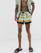 Siksilk Two-piece Swim Shorts In Blue And Gold Print - Blue