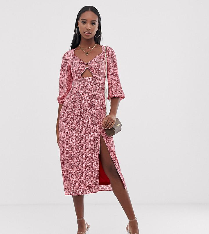 Fashion Union Tall Midi Dress With Ring Detail In Polka-pink