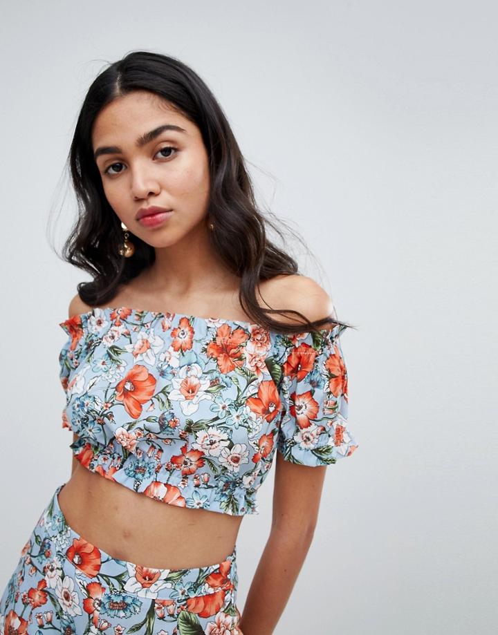 Boohoo Floral Bardot Crop Top - Multi