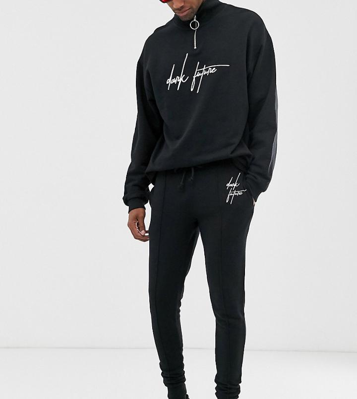 Asos Design Tall Two-piece Skinny Sweatpants With Placement Print With Dark Future Logo - Black