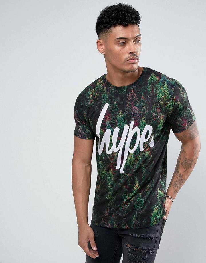 Hype T-shirt In Green With Tree Print - Green