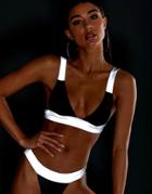 Asos Design Reflective Deep Band Triangle Bikini Top In Glossy Black - Black