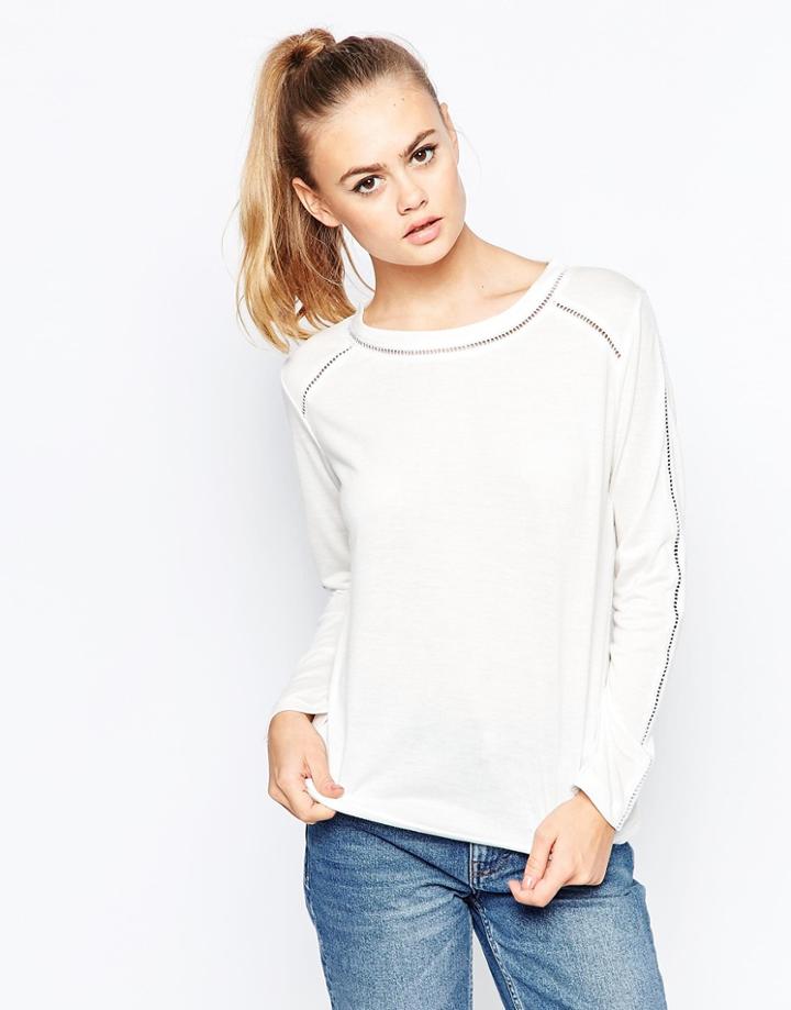 Daisy Street Raglan T-shirt With Lace Inserts - Cream