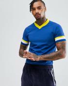 Asos Muscle T-shirt With Bright Neck And Sleeve Tipping - Blue