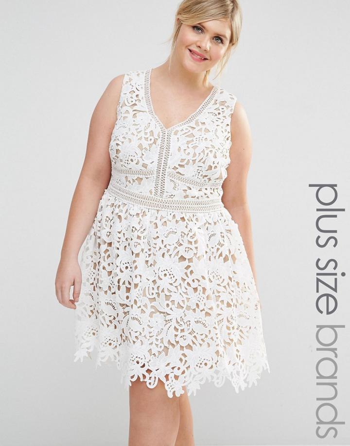 New Look Plus Cutwork Lace Skater Dress - White