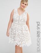 New Look Plus Cutwork Lace Skater Dress - White