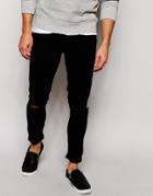 Asos Extreme Super Skinny Jeans With Knee Rips - Black