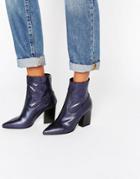Asos Enzu Leather Pointed Western Boots - Blue