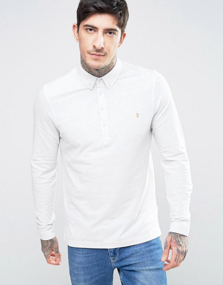 Farah Slim Pique Long Sleeve Polo Buttondown In Beige - Beige