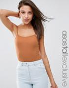 Asos Tall Square Neck Cami Rib Body - Camel