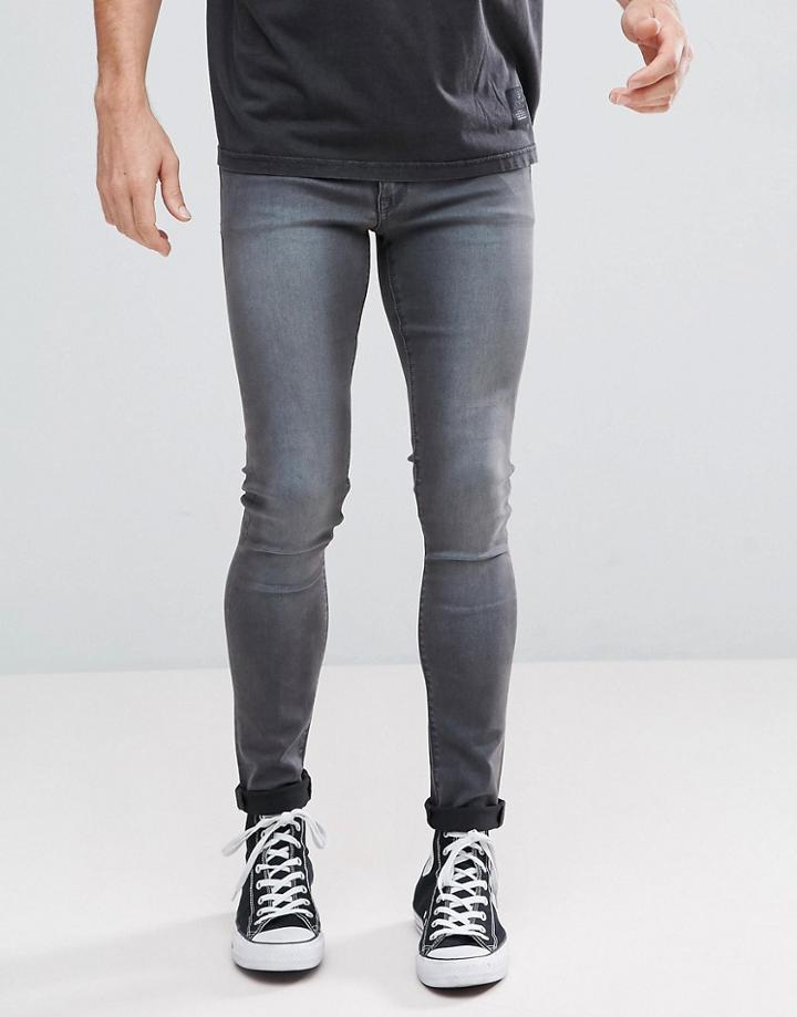 Asos Extreme Super Skinny Jeans In Smokey Dark Blue - Blue
