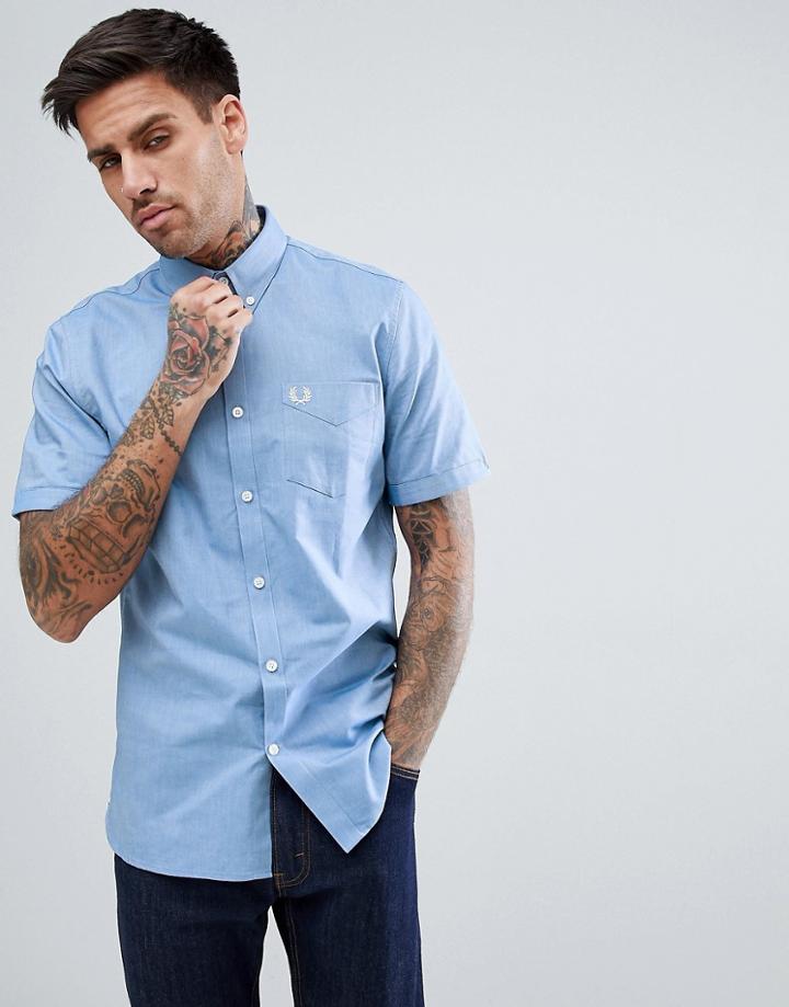 Fred Perry Oxford Short Sleeve Shirt In Sky Blue - Blue