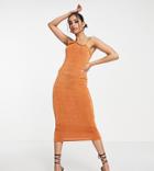 Missguided Petite Slinky Strappy Midaxi Dress In Brown
