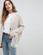 Pull & Bear Oversized Button Detail Cardigan - Beige
