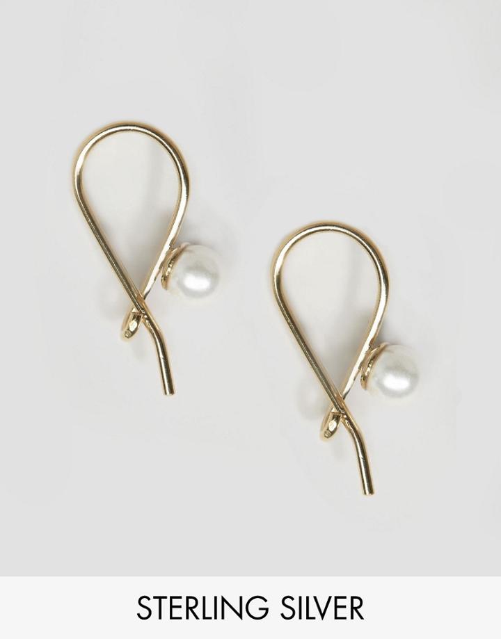 Asos Gold Plated Sterling Silver Mini Pearl Through Earrings - Gold