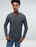 Selected Homme Long Sleeve Striped Top With Seam Panel - Blue