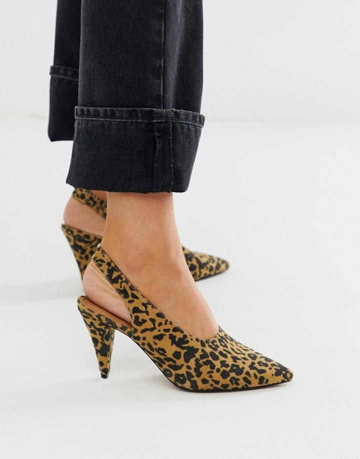 Asos Design Stormie Slingback Mid Heels In Leopard-multi